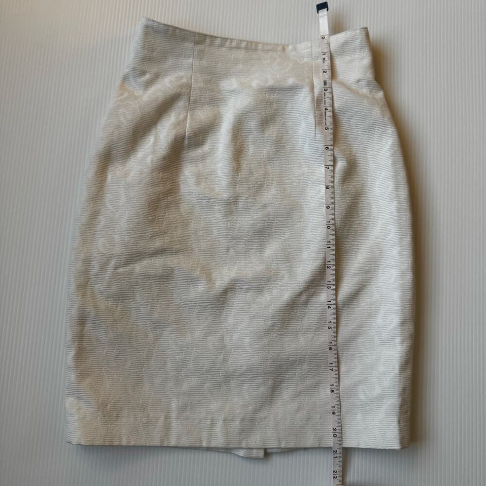 Vtg 90s Ivory Cotton Jacquard Pencil Skirt Italian IT40 US4 Bridal Euro Summer - Picture 7 of 16